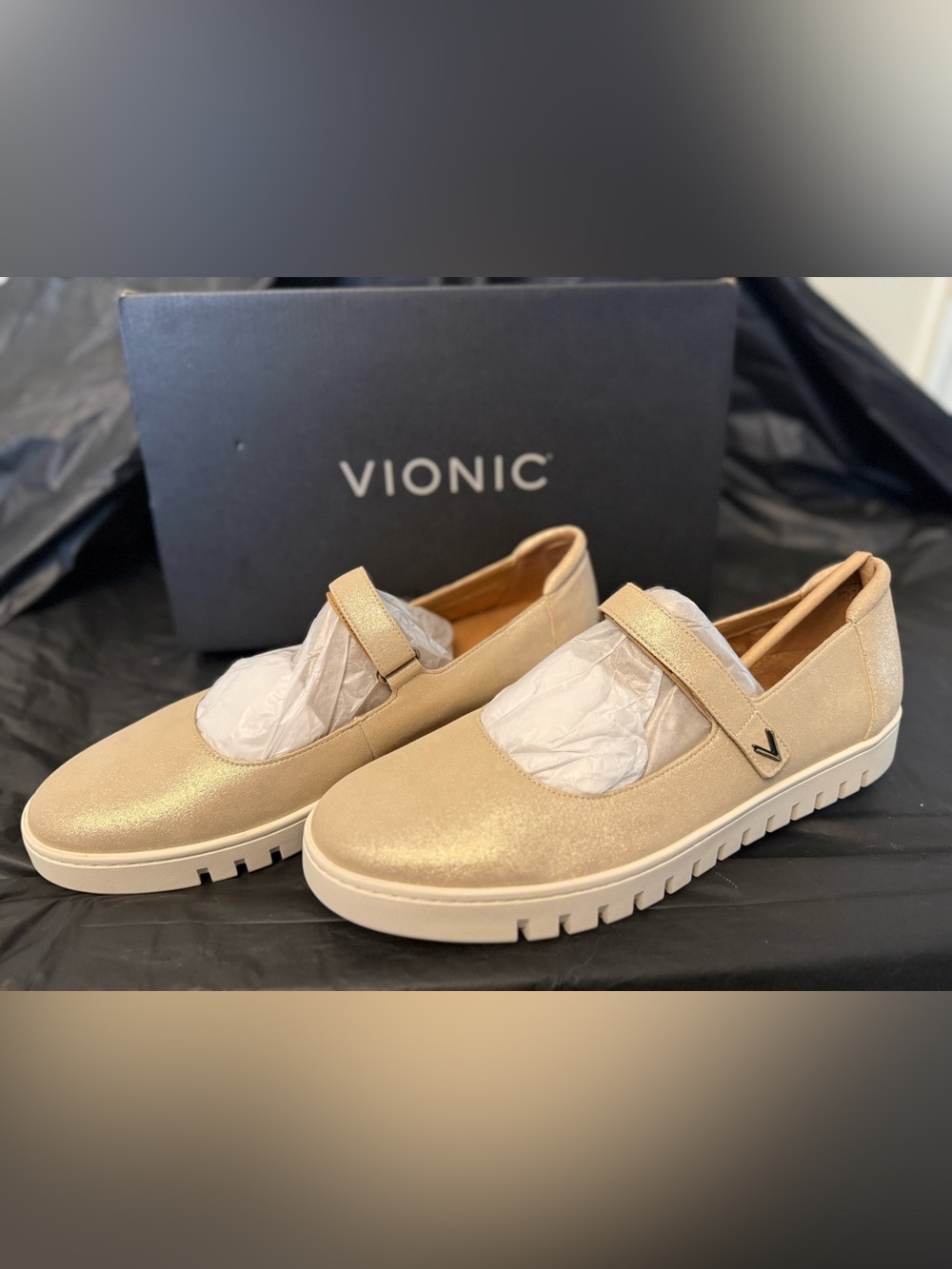 Vionic Gold Mary Jane Flats with Cushioned Platform